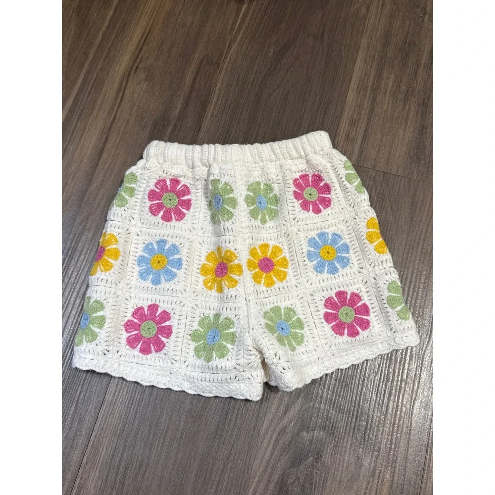 Haute Hippie Crochet Flower Shorts Kids 24M White Multi Floral Granny Square
